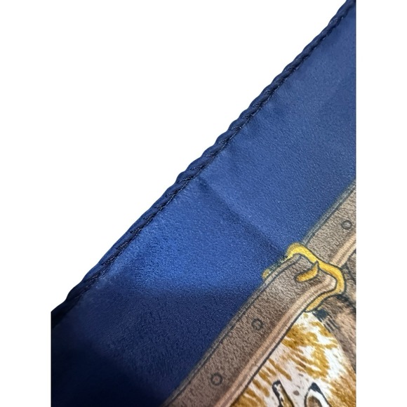 Vintage HERMES PARIS Silk Scarf Navy Hunt Club Horse Equestrian 34" x 34" - Picture 10 of 12